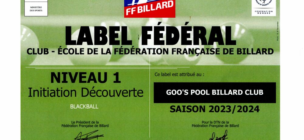 Le club obtient le Label Fédéral Club-Ecole de la FFB